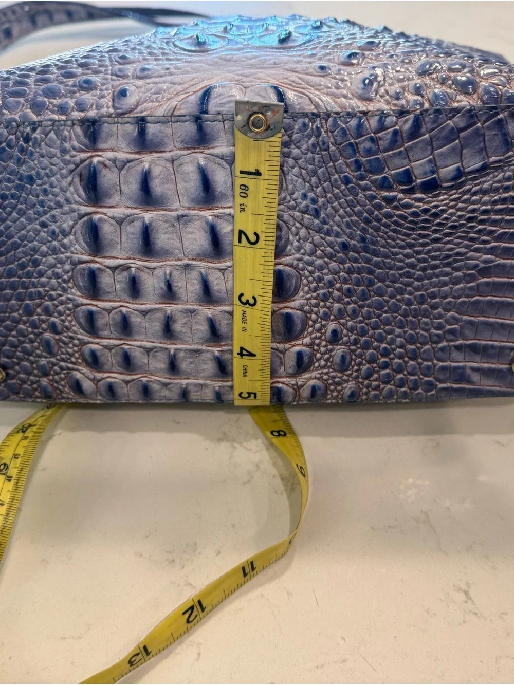 Brahmin Lavender Croc-Embossed Satchel with Removable Strap